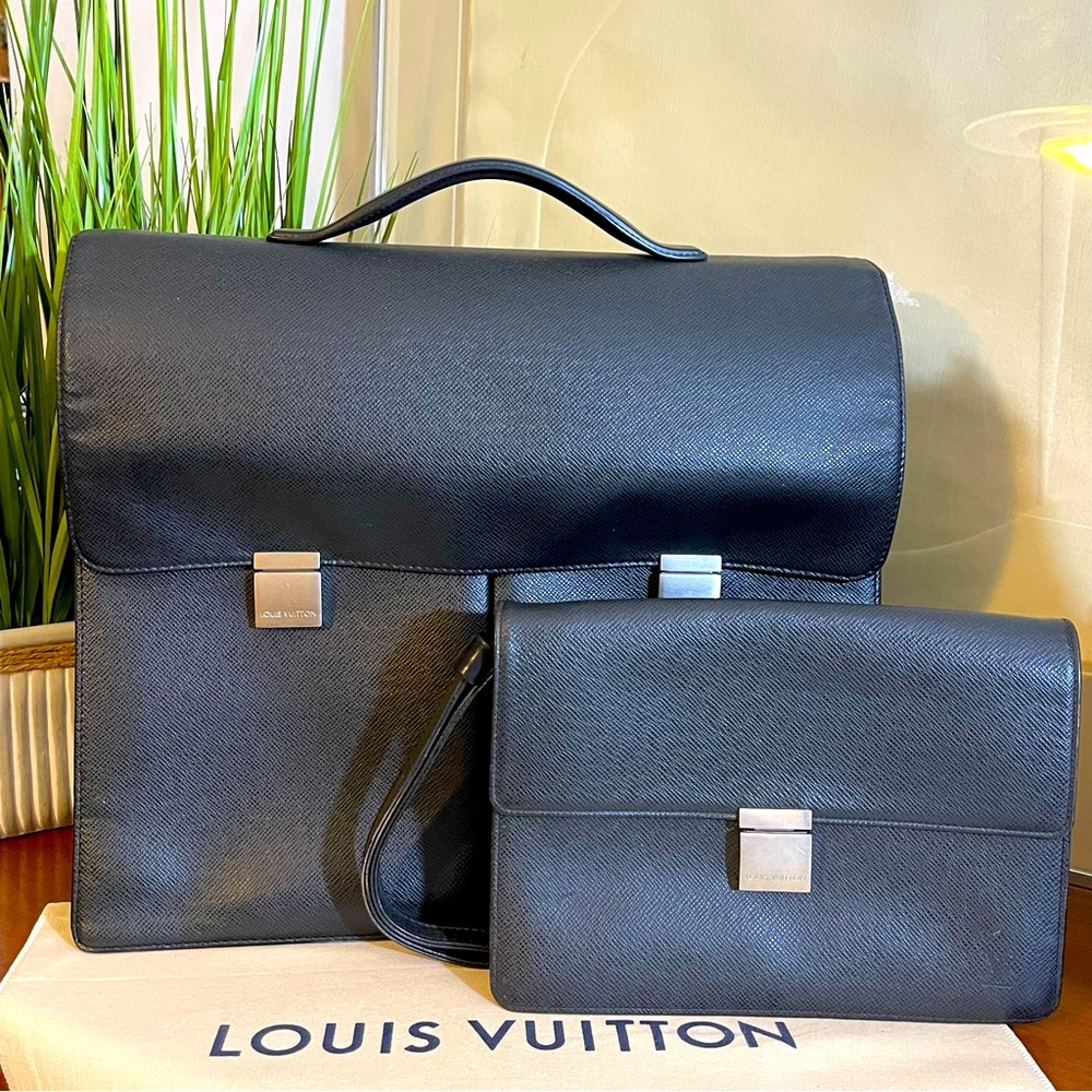 Louis Vuitton Taiga Ardoise Selenga Wristlet & Taiga Serviette Kazan Briefcase - Picture 1 of 1